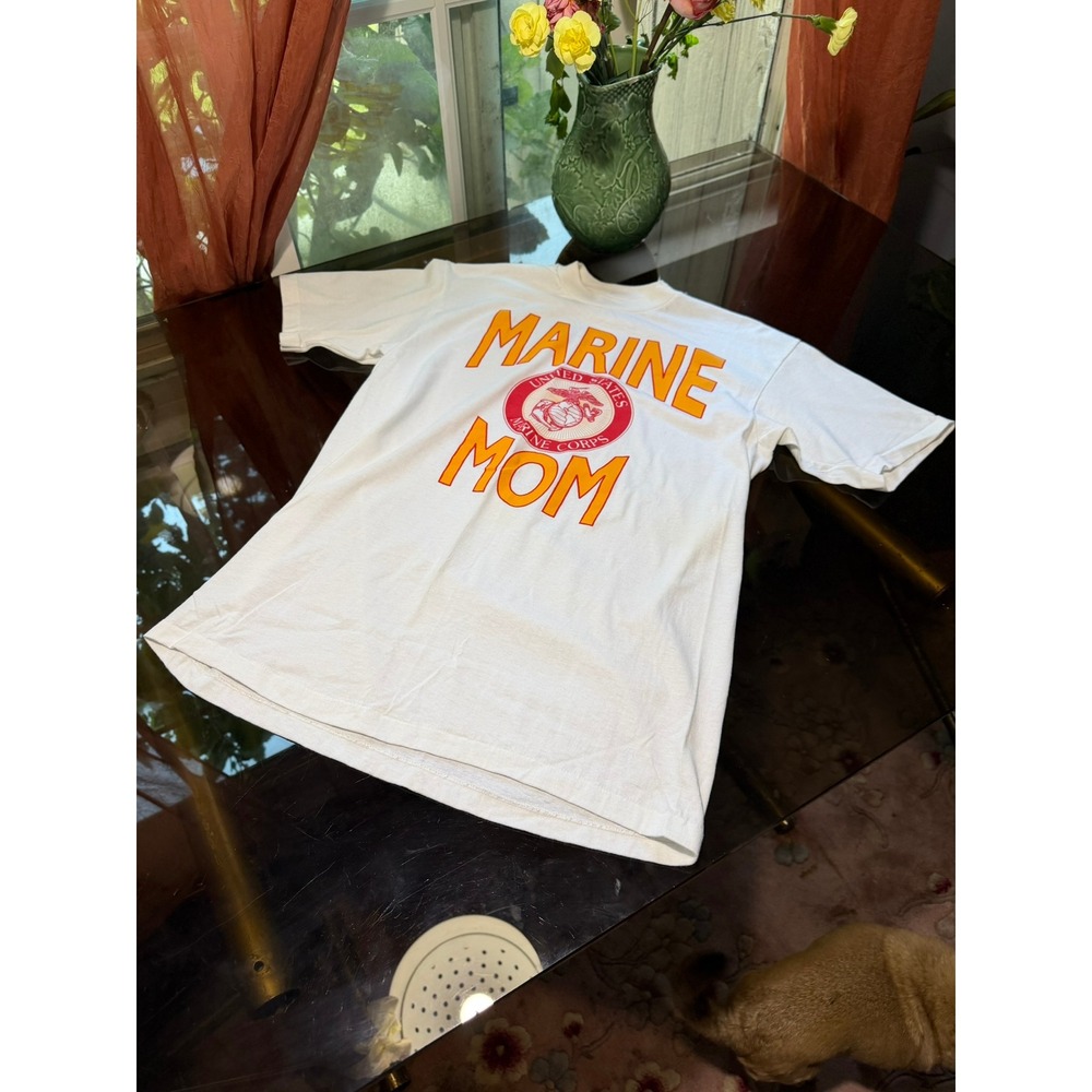 Vintage Hanes Marine Mom T Shirt USMC Graphic White Single Stitch Made in USA L